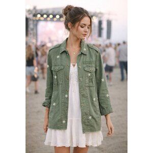 PISTOLA Camilo Military Green Jacket SMALL Daisy Embroidered Preppy Boho Chic